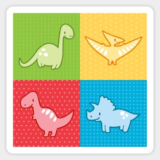 Colorful dinosaurs and pterodactyl cheater quilt Sticker